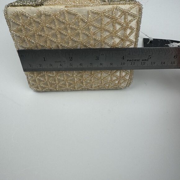 Rare Moni Couture Triangle Top  Handle Silver Gold Beaded Eiffel Tower Purse Bag - Picture 11 of 15